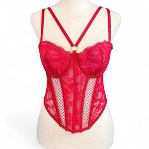 NWT Adore Me Red Lace Corset Top 36D Bustier Lingerie Bralette Y2K Valentine